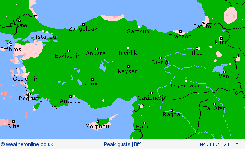 Peak gusts Forecast maps